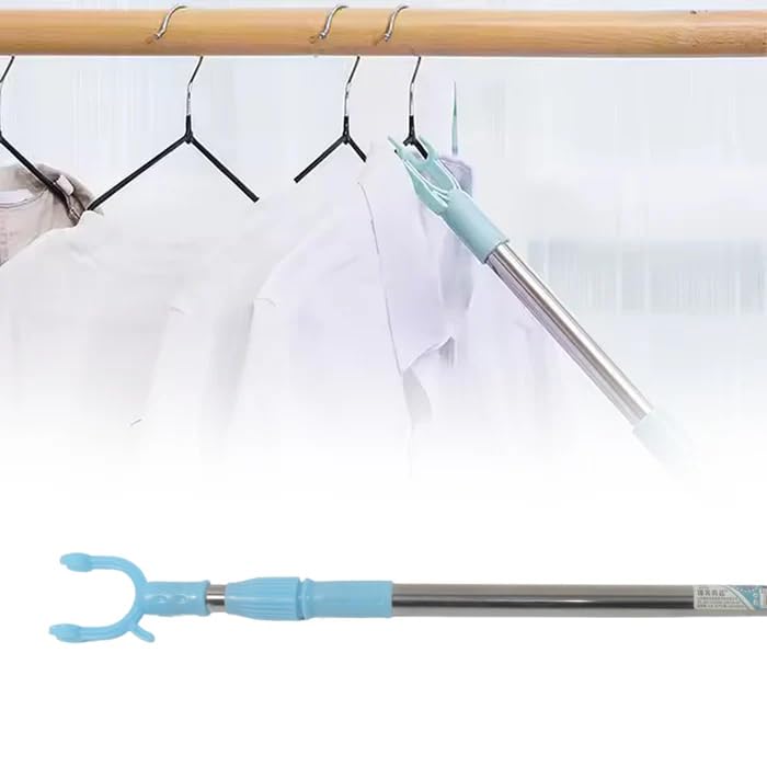 MAPPERZ Telescopic Clothes Hanging Rod, Pole Hook Hanger, Stainless Steel Stitching Clothes, 1Mtr. Extendable Pole Reach Hook Drying Hook Stick Dress Garment Rack Clothes Drying Stick (Pack of 1)