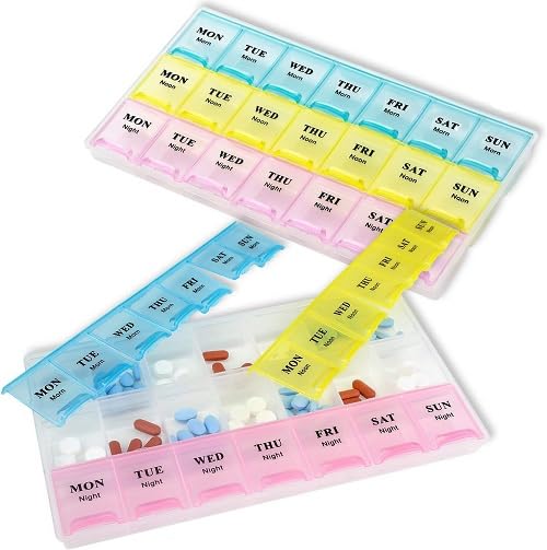 MAPPERZ 28 Days Medicine Organizer Box, Per Day 3 Time Reminder with 1 Time Backup Tablets Box Easy to Use Food Grade BPA Free, Travel and Home 28 Grid Pill Planner Box (Pack of 1)