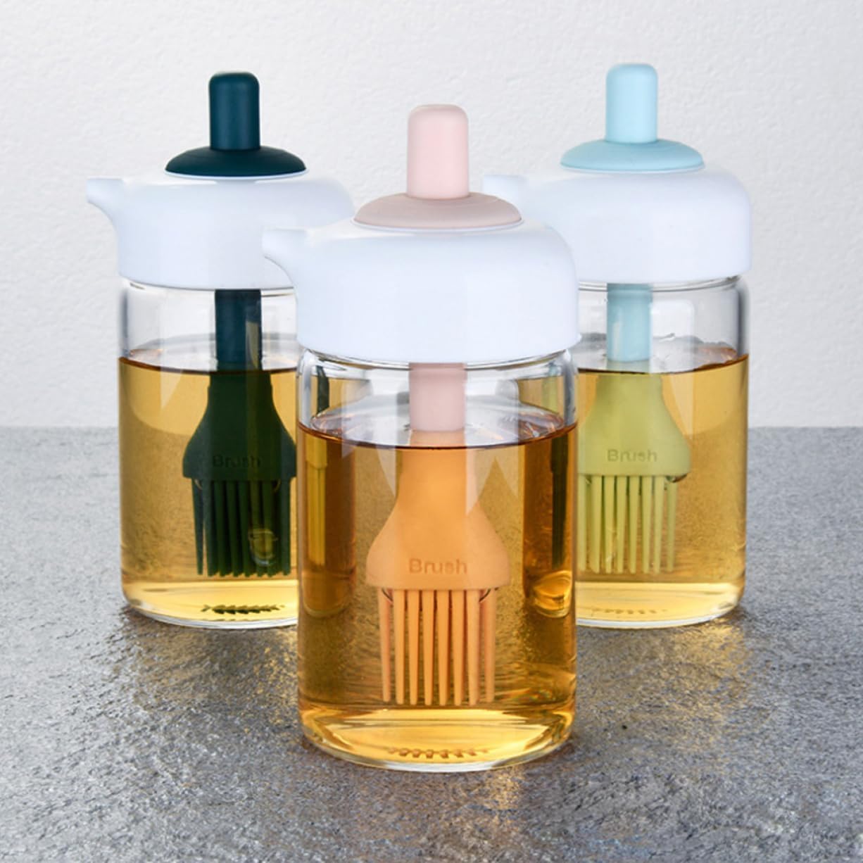 MAPPERZ 2in1 Oil Dispenser with Silicone Oil Brush – 250ml Capacity, Perfect for Precise Oil Application in Cooking and Grilling Transparent Jar, Bottle, Easy to Use- (Pack of 1)