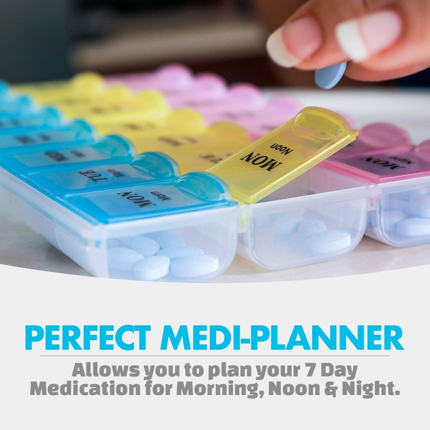 MAPPERZ 28 Days Medicine Organizer Box, Per Day 3 Time Reminder with 1 Time Backup Tablets Box Easy to Use Food Grade BPA Free, Travel and Home 28 Grid Pill Planner Box (Pack of 1)
