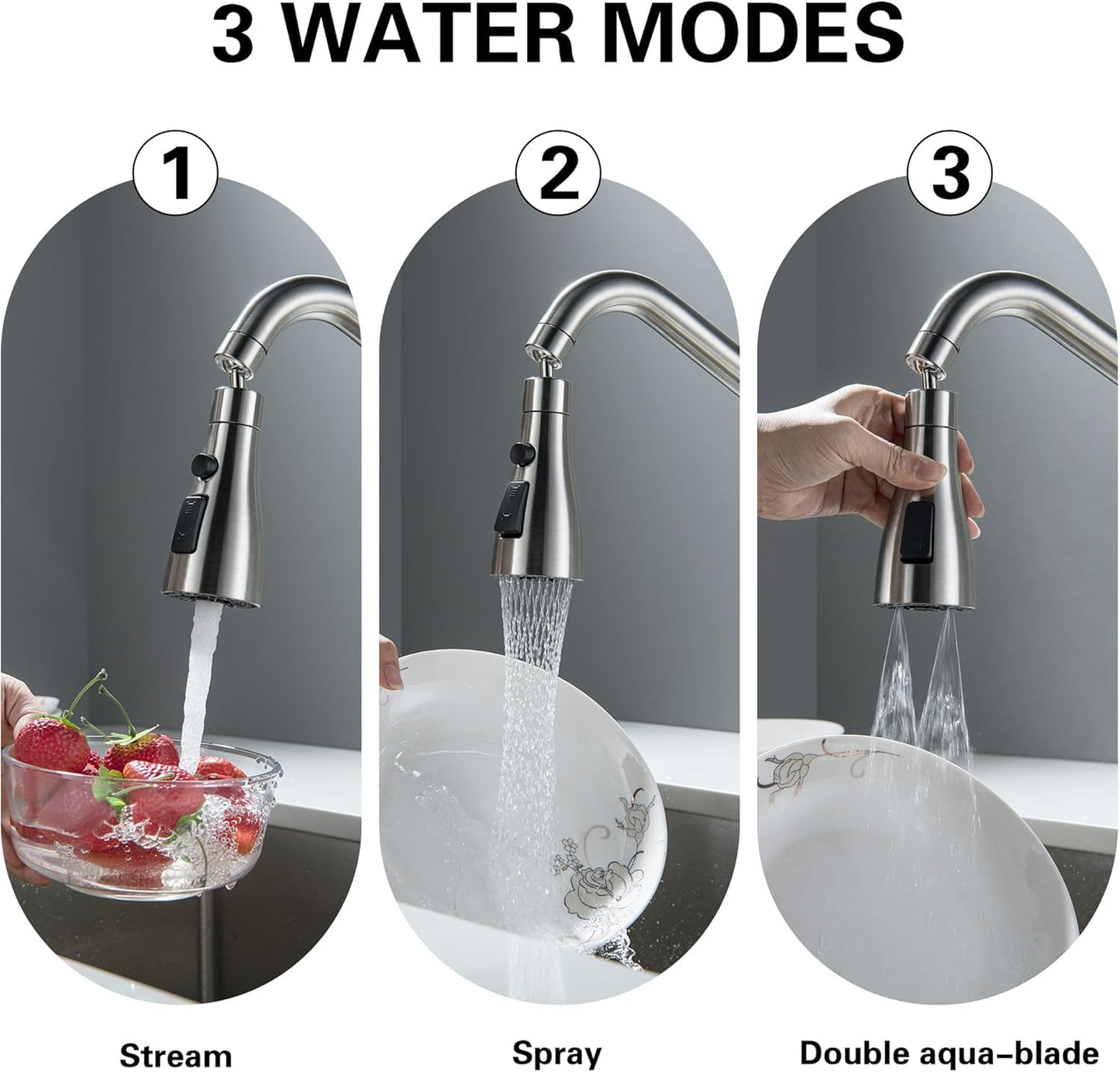 MAPPERZ 3-Mode Kitchen Sink Water Faucet, 360 Degree Rotation Sink Sprayer Head Big Angle, Multi Functional Kitchen Anti Splash Long Aerator Water Saving Nozzle Spray Faucet Top (Pack of 1)