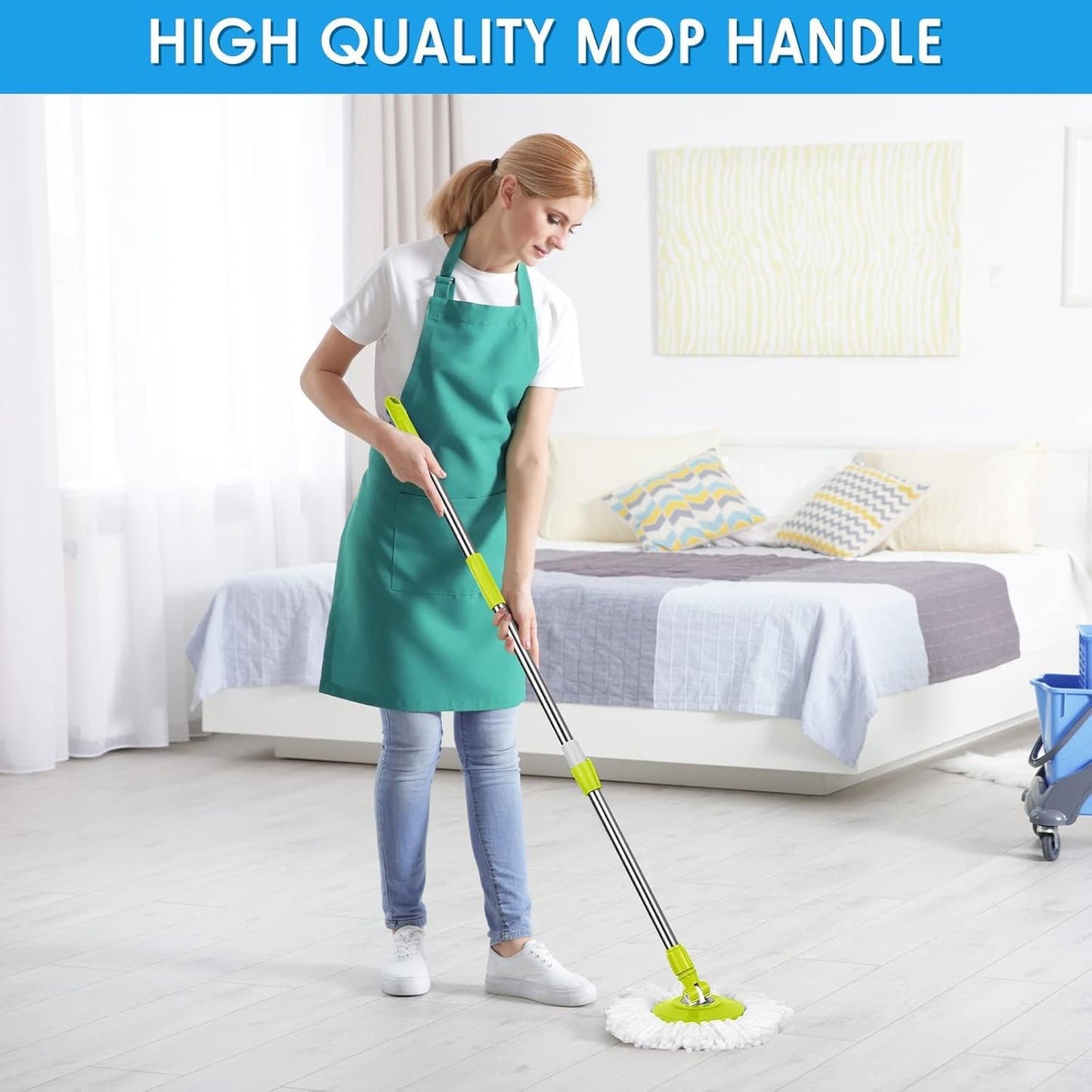 MAPPERZ Stainless Steel Mop 360 Degree Rotating Pole Microfiber Floor Cleaning Round Mop Pochha Versatile Home Cleaning Tool with Adjustable Stick Rod (Pack of 1)