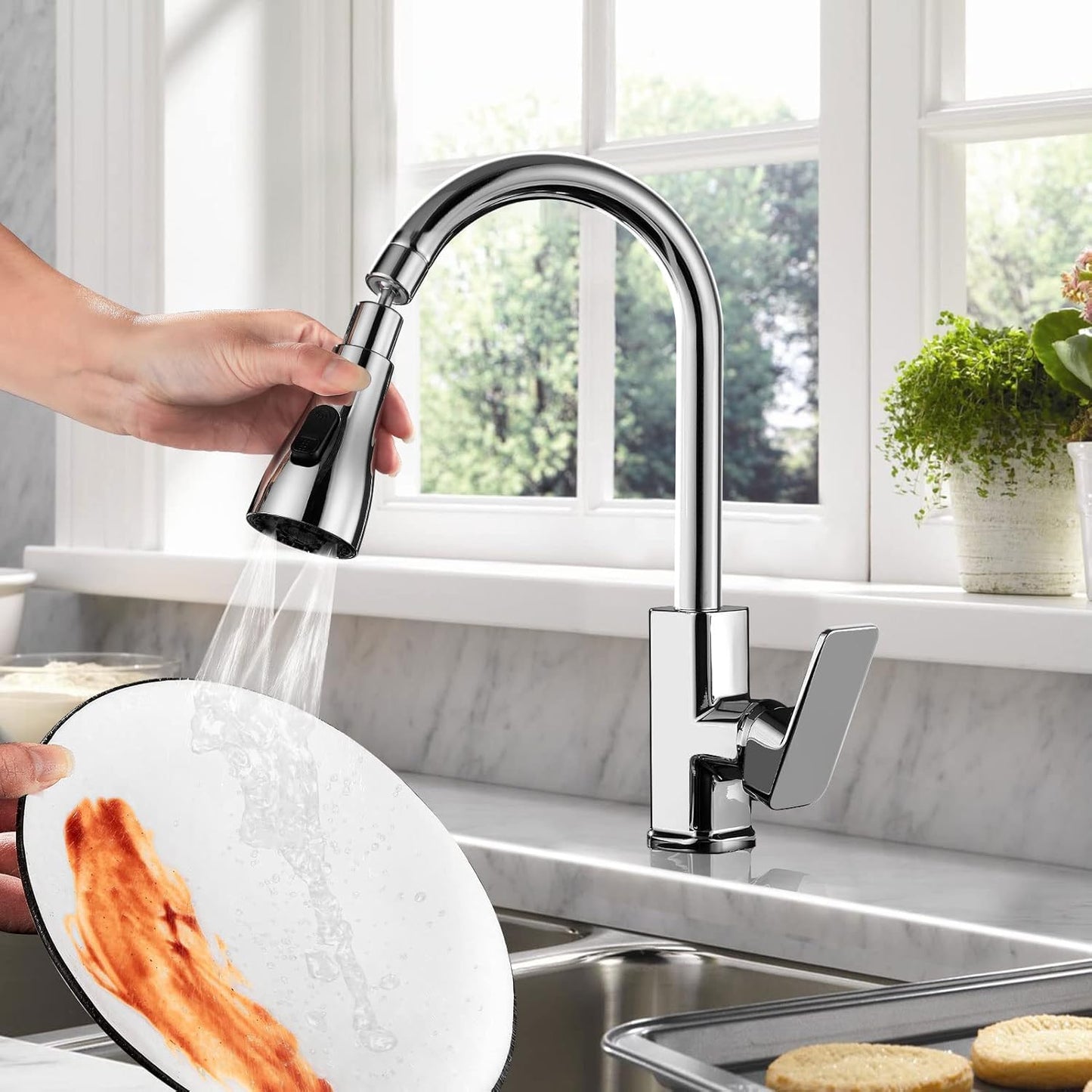 MAPPERZ 3-Mode Kitchen Sink Water Faucet, 360 Degree Rotation Sink Sprayer Head Big Angle, Multi Functional Kitchen Anti Splash Long Aerator Water Saving Nozzle Spray Faucet Top (Pack of 1)