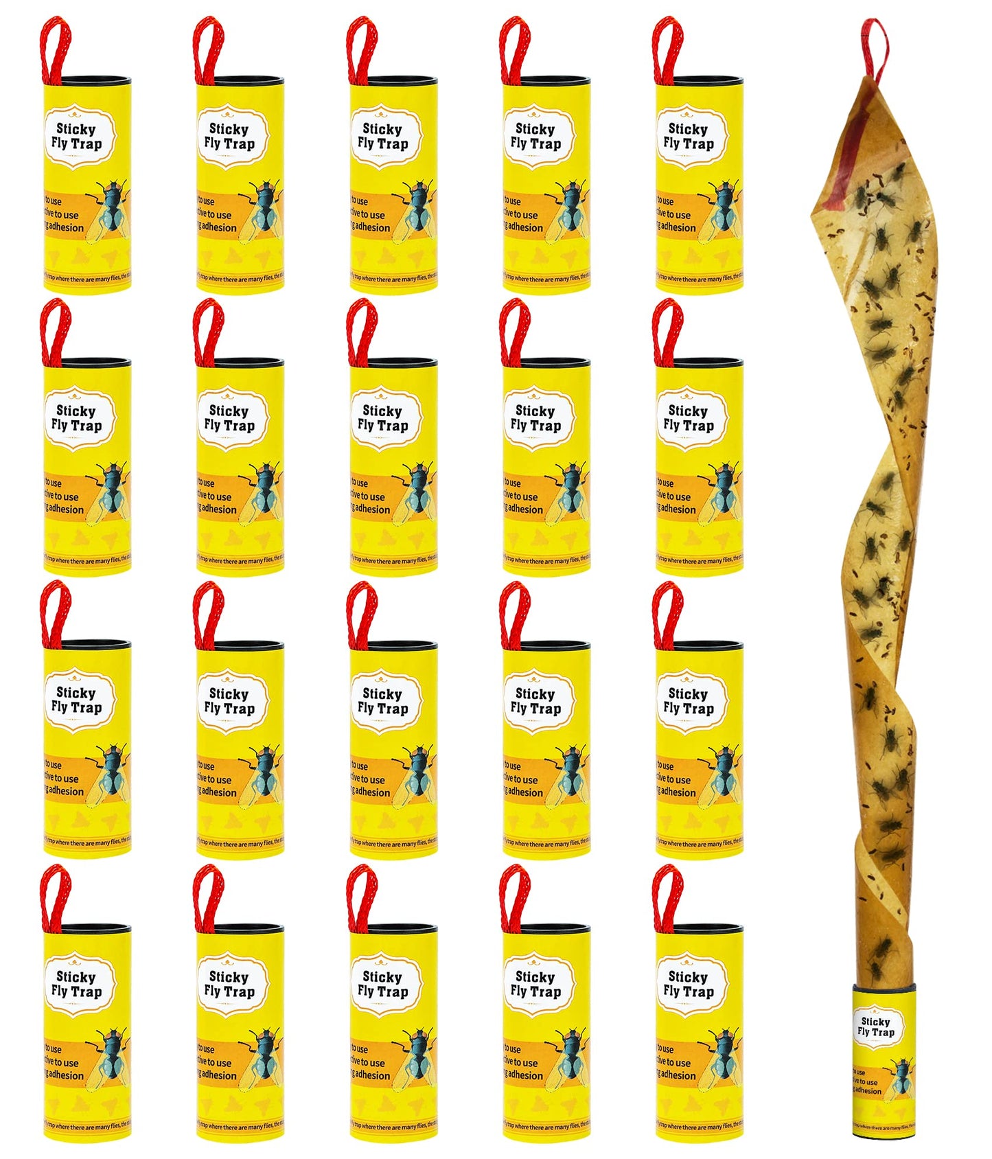 MAPPERZ Fly Sticky Trap Ribbon Strip Tape, Fly Paper attractant, Super Sticky Hanging, Adhesive Rolls for Fruit Flies, Bug, Insect, Pest, Mosquito, Plant, Home, Non-Toxic & Disposable, Pack of 4