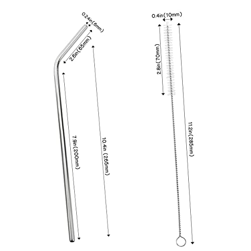 Mapperz Stainless Steel Straws for Drinking with Brushes/Reusable Stainless Steel Straw with Cleaning Brush- Long Metal Straws for Drinking, Set of 5 (4- Bend Pipe, 1-Cleaning Brush,Silver)