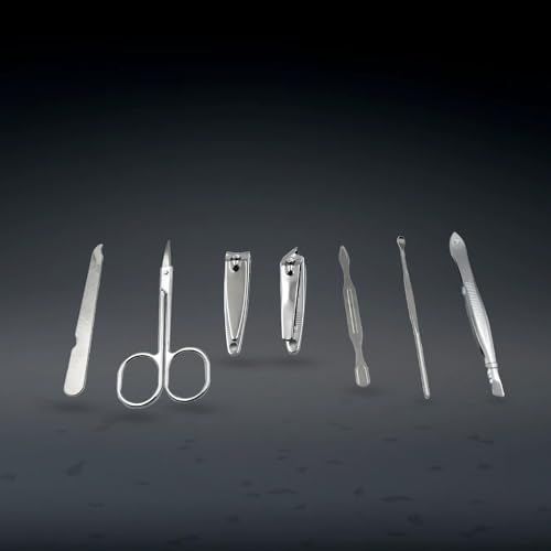 MAPPERZ Stainless Steel Nail Fingernail Clipper Kit Manicure Toe Set Nail Cutter Set Nail Care Tools With Lightweight And Beautiful Leather Travel Case (Pack of 7Pcs)