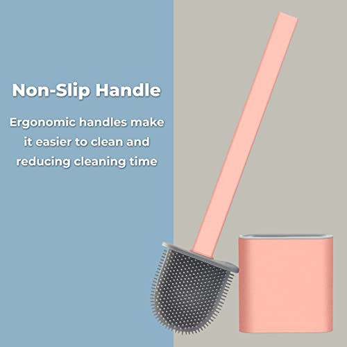 MAPPERZ Silicon Toilet Brush with Slim Holder/Flex Toilet Brush Anti-drip Set Toilet Bowl Cleaner Brush/No-Slip Long Handle Soft Silicone Toilet Brush with Wall Hook - Multicolor