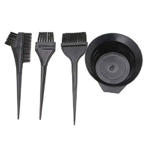 MAPPERZ Hair Colour Bowl with Dye Brush Hair 3 Dye Brush and Mixing Bowl (Black) - 4 PC