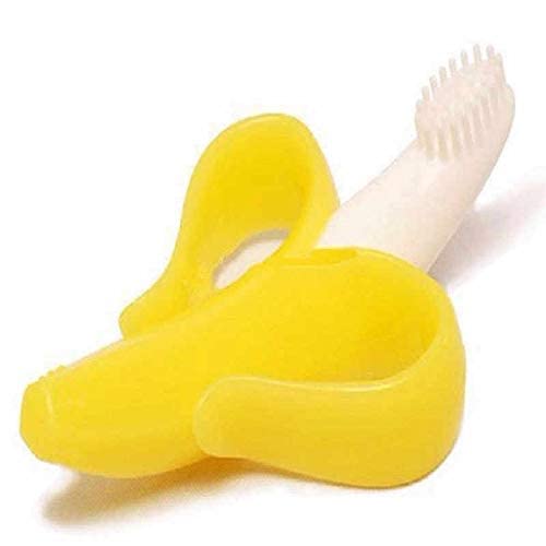 MAPPERZ Baby Banana Training Toothbrush and Teether Silicone Soft Bristle 100% Safe White and Yellow Toothbrush for Kid, 2-6 Year Kids Baby Infant Toothbrush, pack of 1