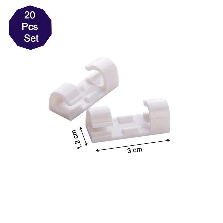 MAPPERZ 20 Pieces Self Adhesive White Cable Clips/Wire Manage Holder Sticky Mount/Round Plastic Cable Cord Management Clips for TV, Home, Office, Wall, Cubicle, Desk, Car