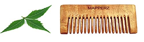 MAPPERZ Handmade pure Neem Wood Hair Comb Anti-Dandruff Shampoo Comb/Organic Pure Neem Wood Comb Wide Teeth - Men and Women (Brown)