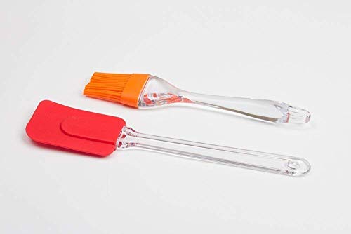 Mapperz Oil Brush for Cooking, Spatula and Pastry Brush Set, Silicon Brush for Kitchen |Silicon Heat Resistant Oil Brush with Spatula for Pastry Baking Cooking Grilling Easy and Durable (Set of 2)