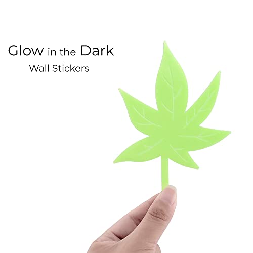 MAPPERZ Luminous Fluorescent Glowing Night Sky Wall Leaf Shape Sticker Radium Glow, Green Color, Pack of 10