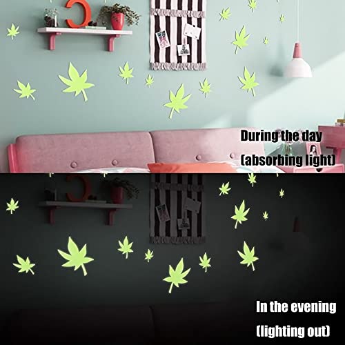 MAPPERZ Luminous Fluorescent Glowing Night Sky Wall Leaf Shape Sticker Radium Glow, Green Color, Pack of 10