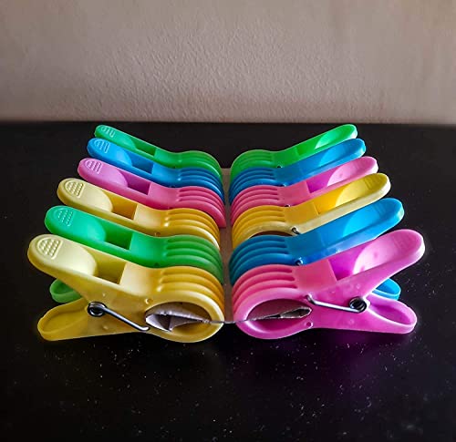 MAPPERZ Heavy Duty Cloth Hanging Clips/ Cloth Peg for Cloth Drying - Multicolor (Set of 12)