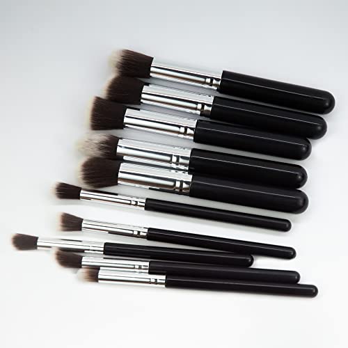 MAPPERZ Foundation Powder Blush Concealer Contour Brushes, Perfect For Liquid, Cream or Mineral Products, Premium Synthetic Bristles For Eye and Face Cosmetic, Black Color, Pack of 10