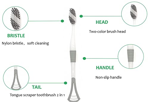 MAPPERZ 2 in 1 Soft Bristle Toothbrush and Tongue Cleaner with Storage Box for Travelling Reusable Toothbrush and Tongue Cleaner Set (8 pcs, Multicolor)