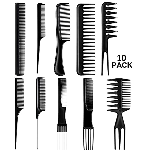 MAPPERZ Multipurpose Professional Hair Comb Set/ Kangi Set Hair brush for Hair Cutting and Styling - Pack of 10 (Black)