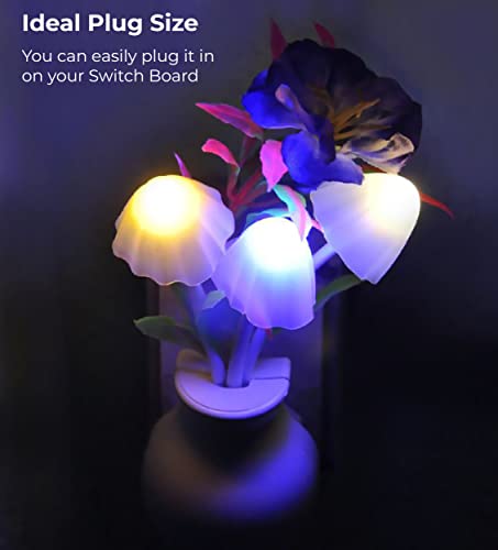 MAPPERZ Flowers LED Night Lamp with White Pot Romantic Night Lamp with Power Saving Sensors for Home Decoration-