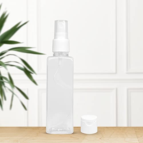 MAPPERZ Plastic Pump Bottle Spray Dispenser, Clear Empty Fine Mist Plastic Mini Travel Rectangular Bottle, Portable Refillable Makeup Sprayer Container for Perfume, Liquid, With Flip Top Cap,PC- 1