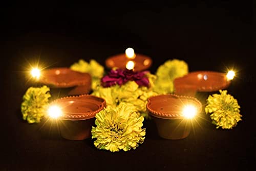 MAPPERZ Water Sensor LED Diyas Candle with Water Sensing Technology E-Diya Battery Operated for Home Decor, Warm Orange Ambient Lights, Pack of 6