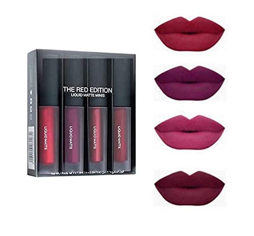 MAPPERZ Professional Makeup Liquid Matte Minis Lipstick Red Edition, Pack of 4 (Multicolor)