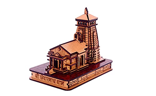 MAPPERZ Kedarnath & Badrinath Wooden Souvenir Temple Decorative Showpiece MDF Pine Wood Beautiful WorkTemple (Beige, Set of 2)