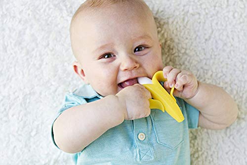 MAPPERZ Baby Banana Training Toothbrush and Teether Silicone Soft Bristle 100% Safe White and Yellow Toothbrush for Kid, 2-6 Year Kids Baby Infant Toothbrush, Food Grade Ultra Soft Mouth Cleaning Tool, Pc1