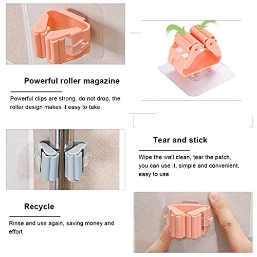 MAPPERZ Self Adhesive Holder Wall Mounted Seamless Broom Hanger Clip Storage Racks, Hanging Punch Bathroom Stickers Mop Rack Multicolour pc2