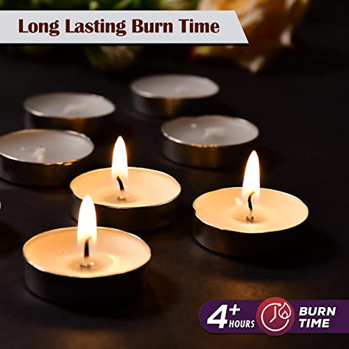 MAPPERZ Tea Lights Candles Smokeless, Dripless & Long Lasting Paraffin Tea Candles | Small Votive Mini Tealight Candles for Home, Pool, Shabbat, Weddings & Emergencies, White, Pack of 10