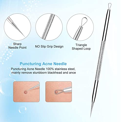 MAPPERZ 5 in 1 Stainless Steel Blackhead Remover Tool Kit with Case/Anti Slip Blackhead Tweezers Pimple Removal Tool Acne Needle Set