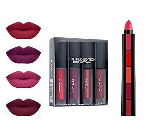 MAPPERZ Professional Makeup Liquid Matte Minis Lipstick Red Edition, Pack of 4 (Multicolor)