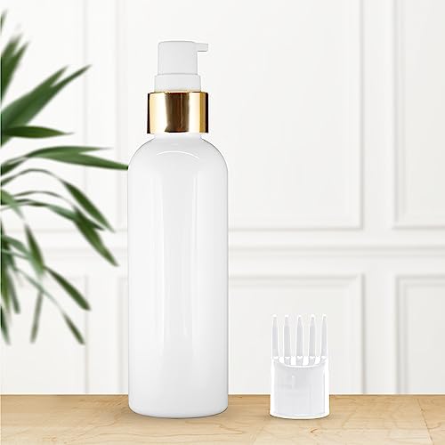 MAPPERZ Plastic Pump Bottle Dispenser, with Root Comb Applicator, Cylindrical Shampoo, Lotion, Massage Oil, Liquid Soap, Hand Pump Bottle, Durable Refillable Empty Containers, White, 100ml, PC-1