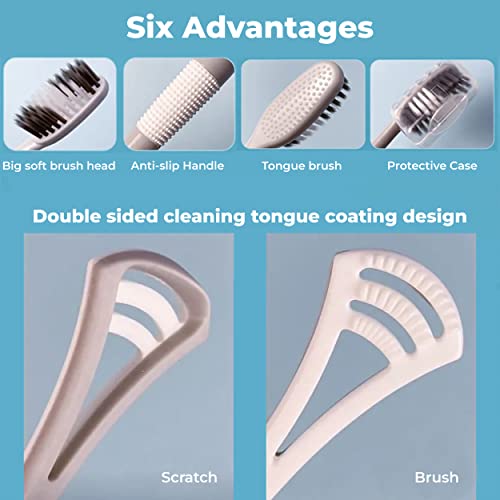 MAPPERZ 2 in 1 Soft Bristle Toothbrush and Tongue Cleaner with Storage Box for Travelling Reusable Toothbrush and Tongue Cleaner Set (8 pcs, White and Gray)
