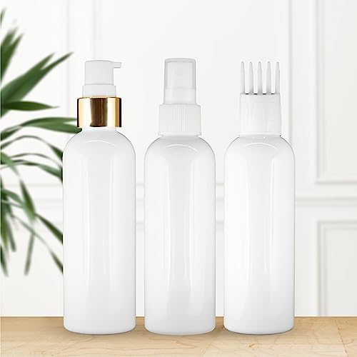 MAPPERZ 3 Cylindrical Shape Bottle Durable Refillable Containers With 1 Pump Bottles Dispenser, 1 Spray Atomizer And Root Comb Applicator, Perfume, Liquids, Shampoo, Body Soap, Lotion, Cream,White