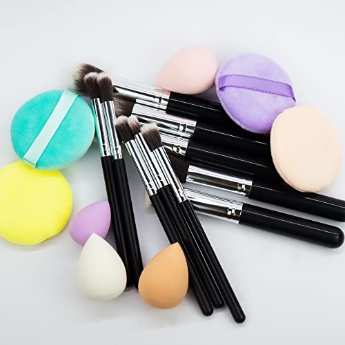 MAPPERZ Foundation Powder Blush Concealer Contour Brushes, Perfect For Liquid, Cream or Mineral Products, Premium Synthetic Bristles For Eye and Face Cosmetic, Black Color, Pack of 10