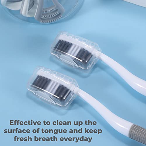 MAPPERZ 2 in 1 Soft Bristle Toothbrush and Tongue Cleaner with Storage Box for Travelling Reusable Toothbrush and Tongue Cleaner Set (8 pcs, White and Gray)