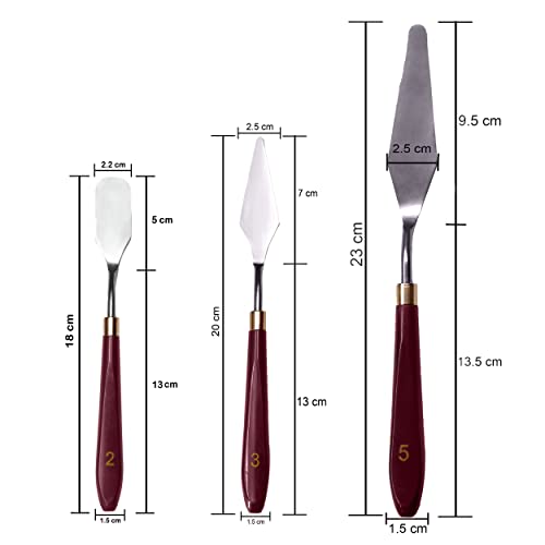 MAPPERZ Palette Knife Painting Stainless Steel Spatula Palette Knife Oil Paint Metal Knives Wood Handle Color Mixing Set for Oil, Canvas, Acrylic Painting-Lightwish, (No. 2, 3, 5), Pack Of 3