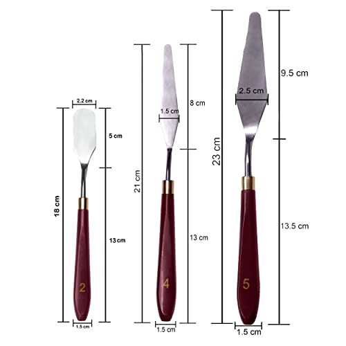 MAPPERZ Palette Knife Painting Stainless Steel Spatula Palette Knife Oil Paint Metal Knives Wood Handle Color Mixing Set for Oil, Canvas, Acrylic Painting-Lightwish, (No. 2, 4, 5), Pack Of 3
