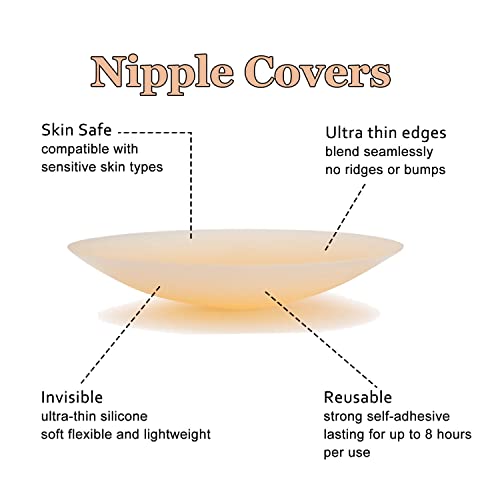 MAPPERZ Adhesive Reusable Nipple Cover for Women's and Girls, Sticky Silicone Nipple Pasties Sticker, Invisible Sticky Breast Petal, Breast Cover Bra Liner, Thin Silicone Bra Pad, Nude Color