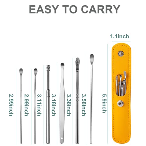 MAPPERZ 6 Pcs Earwax Removal Kit, Ear Cleansing Tool Set, Ear Curette Ear Wax Remover Tool, Small Size Stainless Steel Ear Cleaner with Storage Pouch, Easy to Use, Painless Ear Pick, Pack Of 6