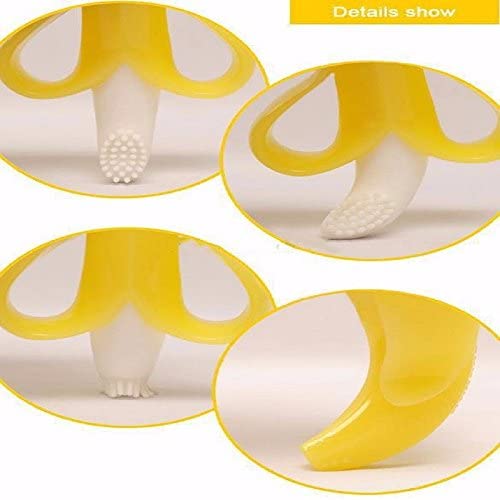 MAPPERZ Baby Banana Training Toothbrush and Teether Silicone Soft Bristle 100% Safe White and Yellow Toothbrush for Kid, 2-6 Year Kids Baby Infant Toothbrush, Food Grade Ultra Soft Mouth Cleaning Tool, Pc1