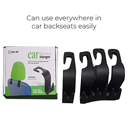 MAPPERZ Car Backseat Headrest Hooks Universal Durable Organizer Space Saver for Handbag, Wallets, Grocery Bags (Black, Pack of 4)