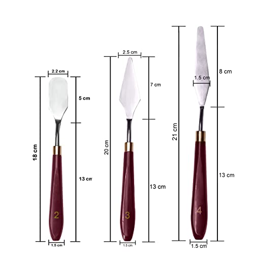 MAPPERZ Palette Knife Painting Stainless Steel Spatula Palette Knife Oil Paint Metal Knives Wood Handle Color Mixing Set for Oil, Canvas, Acrylic Painting-Lightwish, (No. 2, 3, 4), Pack Of 3