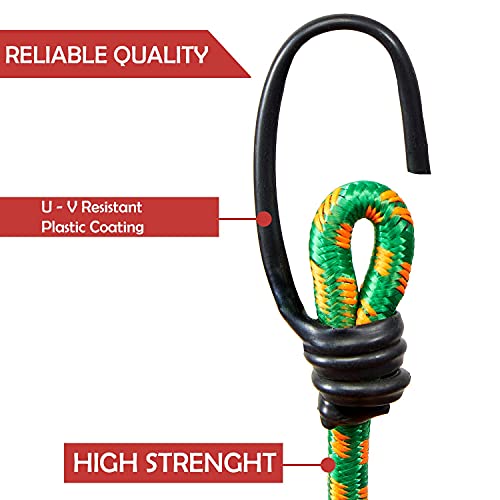 MAPPERZ Multipurpose Flexible Stretchable Elastic Bungee Rope with Metal Hooks/Cord Hanging Clothes/Tying Behind Bikes/Luggage Strap - Pack of 3,Multicolor