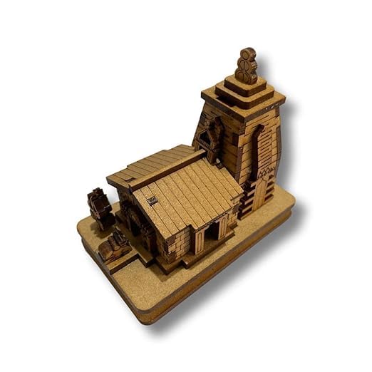 MAPPERZ Wooden Kedarnath Temple Souvenir Decorative Showpiece Car Deshboard MDF Pine Wood Kedarnath ji Hand Crafted Wooden Kedarnath Dham (Beige, Set of 1)