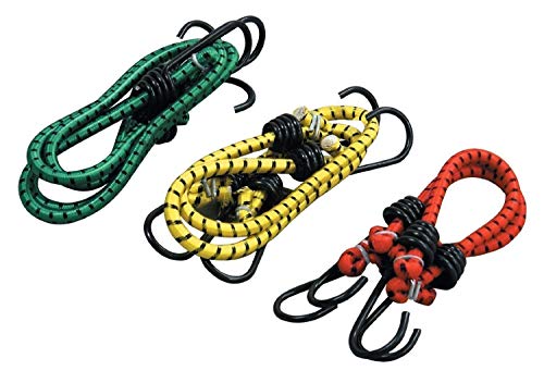 MAPPERZ Multipurpose Flexible Stretchable Elastic Bungee Rope with Metal Hooks/Cord Hanging Clothes/Tying Behind Bikes/Luggage Strap - Pack of 3,Multicolor