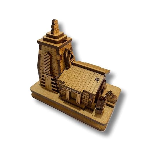 MAPPERZ Wooden Kedarnath Temple Souvenir Decorative Showpiece Car Deshboard MDF Pine Wood Kedarnath ji Hand Crafted Wooden Kedarnath Dham (Beige, Set of 1)