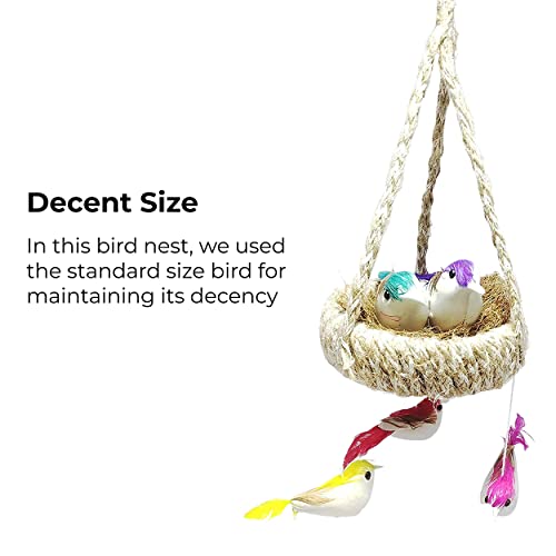 MAPPERZ Artificial PVC Mini 5 Birds with Hanging Nest for Home, Lawn, Garden, Party Decoration Accessories Pack of 1