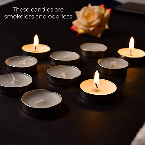 MAPPERZ Tea Lights Candles Smokeless, Dripless & Long Lasting Paraffin Tea Candles | Small Votive Mini Tealight Candles for Home, Pool, Shabbat, Weddings & Emergencies, White, Pack of 10